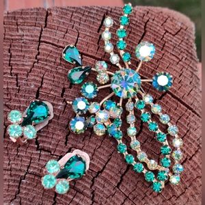 Vintage Made in Austria Crystal Brooch and Earrings Set